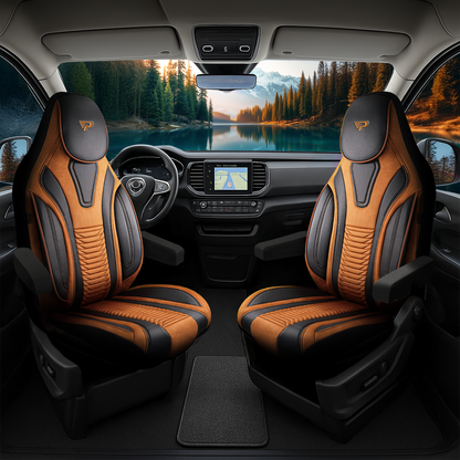 Camper stoelhoezen Ford Transit Custom 2023 - heden - Tokyo Bruin - Premium kunstleer & suède - Uniek design - 2 losse voorstoelen