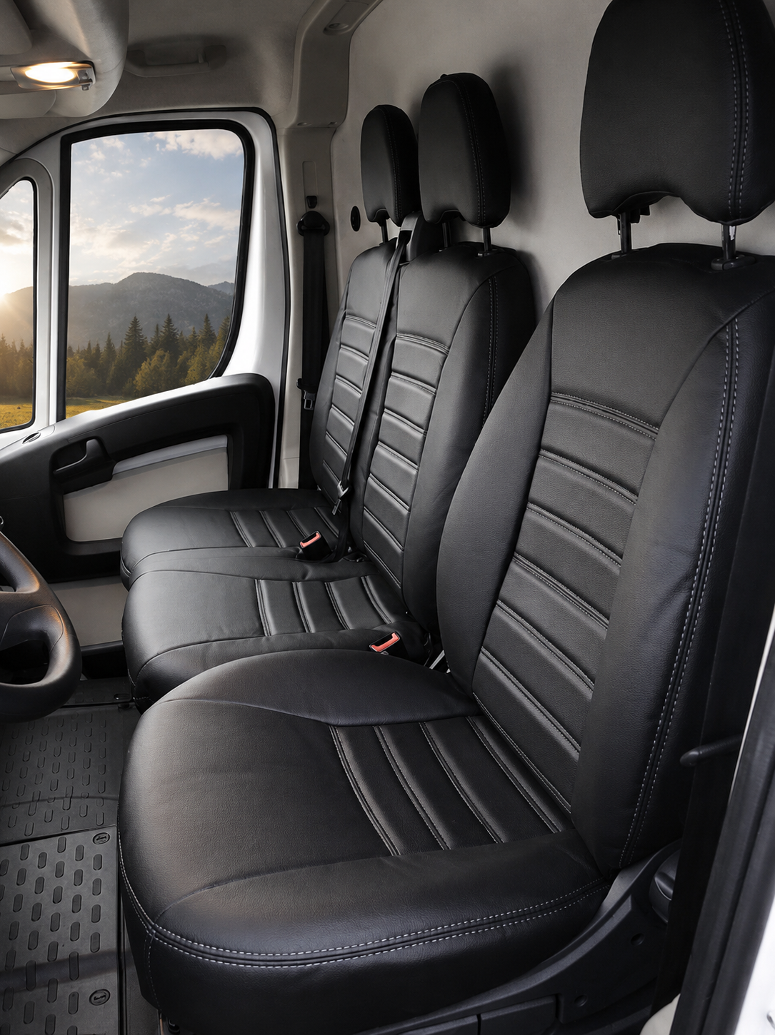 Stoelhoezen Opel Movano 2021 - heden – Fezz zwart – lederen stoelhoezen – perfecte pasvorm (Stoel/Bank)