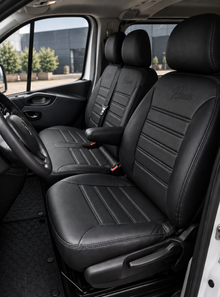 Stoelhoezen Nissan Primastar 2022 - heden – Fezz zwart – lederen stoelhoezen – perfecte pasvorm (Stoel/Bank-zonder splitsing in zitting en rugleuning van duobank)