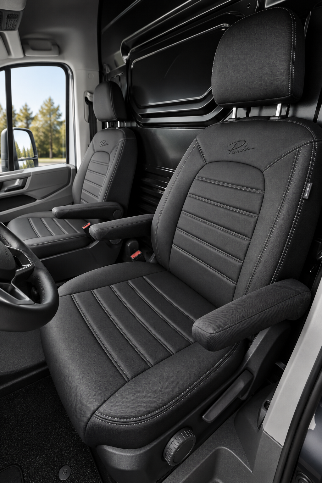 Stoelhoezen Volkswagen Crafter 2017 - heden – Fezz zwart – lederen stoelhoezen – perfecte pasvorm (Stoel/Stoel-Comfort stoel/Comfort stoel)