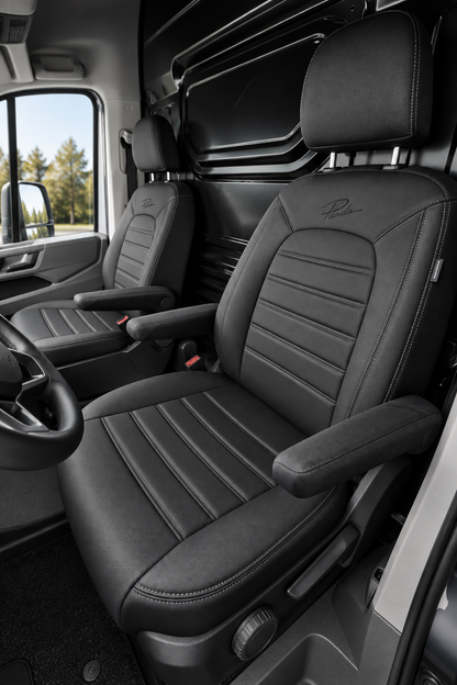 Stoelhoezen Volkswagen Crafter 2017 - heden – Fezz zwart – lederen stoelhoezen – perfecte pasvorm (Stoel/Stoel-Comfort stoel/Comfort stoel)