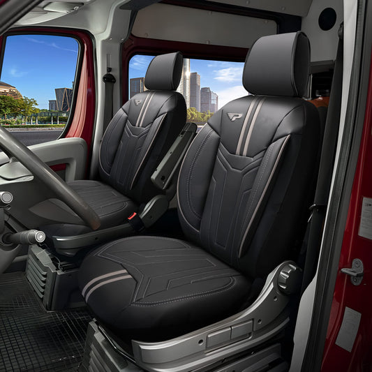Stoelhoezen Ford Transit Custom 2023 - heden – Palermo grijs premium skai leer – perfecte pasvorm voor bedrijfswagens (Stoel/Stoel)