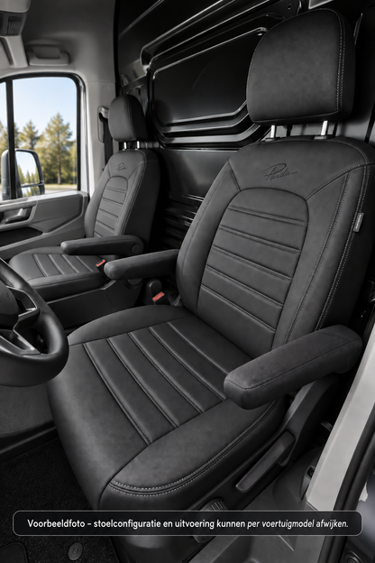 Stoelhoezen Iveco E-Daily 2022 - heden – Fezz zwart – lederen stoelhoezen – perfecte pasvorm (Stoel/Stoel)