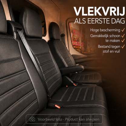 Stoelhoezen Ford Transit Tourneo Custom 2012 - 2023 – Fezz zwart – lederen stoelhoezen – perfecte pasvorm (Stoel/Bank-zonder voorbereiding klaptafel in de rugleuning)