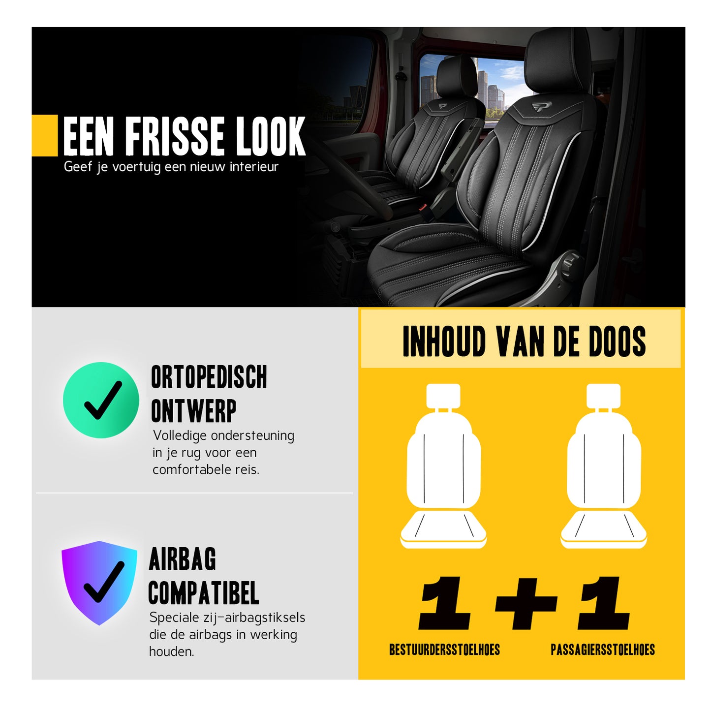 Stoelhoezen BYD ETP3 2024–heden – Miami zwart/grijs – perfecte pasvorm (Stoel/Stoel)