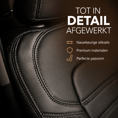 Stoelhoezen Ford Transit Tourneo Custom 2012 - 2023 – Fezz zwart – lederen stoelhoezen – perfecte pasvorm (Stoel/Bank-zonder voorbereiding klaptafel in de rugleuning)
