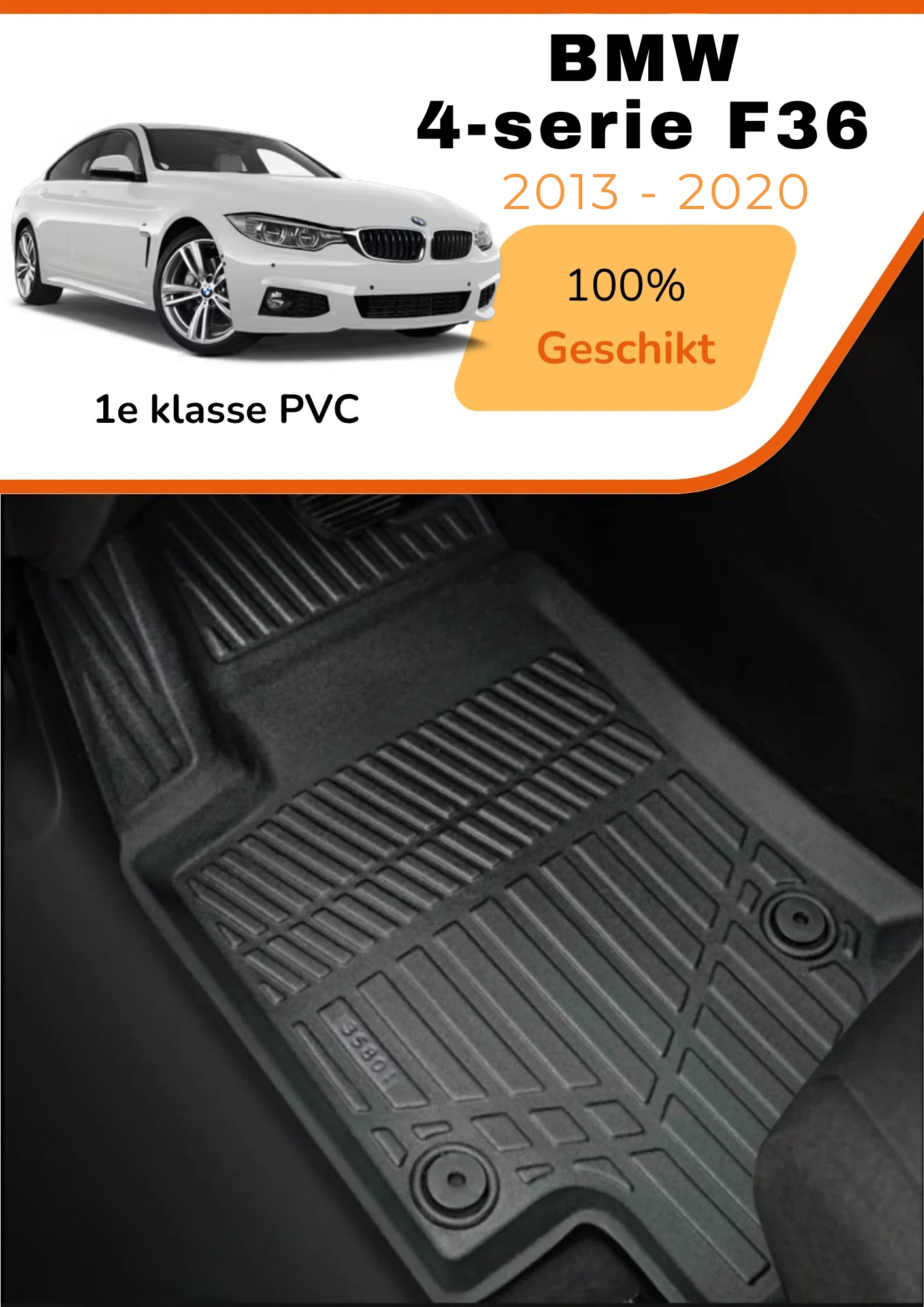 BMW 4-serie F36 (past niet in xDrive) 2013-2020 – Premium Carbonlook Automatten – Hoogwaardig TPE – All-Weather Bescherming – Opstaande Randen – Antislip