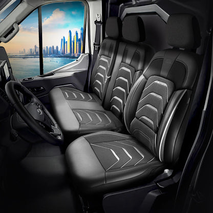 Bodrum stoelhoes, stoelhoezen voor Opel Vivaro 2019 – heden, Zwart Grijs, Jacquard stof Lederenlook, Stoel/Bank-zonder voorbe