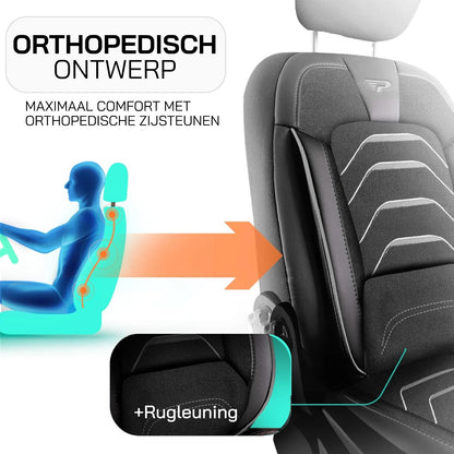Bodrum stoelhoes, stoelhoezen voor Opel Movano 2010 – 2024, Zwart Grijs, Jacquard stof Lederenlook, Stoel/Bank-met splitsing 