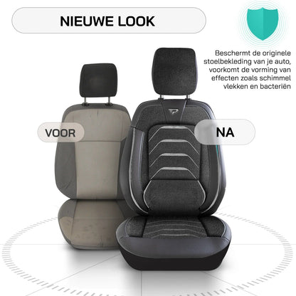 Bodrum stoelhoes, stoelhoezen voor Fiat E-Ducato 2021 – heden, Zwart Grijs, Jacquard stof Lederenlook, Stoel/Stoel
