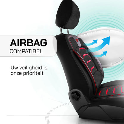 Stoelhoezen Ford  Transit 2014 - 2024 – Bodrum zwart/rood – perfecte pasvorm (Stoel/Bank)