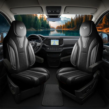 Camper stoelhoezen Volkswagen Crafter 2006 - 2017 - Tokyo Zwart - Premium kunstleer & suède - Uniek design - 2 losse voorstoelen