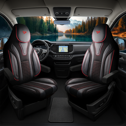 Camper stoelhoezen Volkswagen e-Crafter 2018 - heden - Tokyo Rood - Premium kunstleer & suède - Uniek design - 2 losse voorstoelen