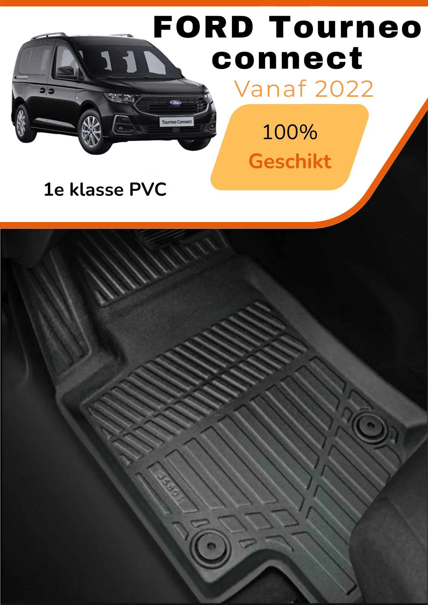 Ford  Tourneo Connect  2022-heden – Premium Carbonlook Automatten – Hoogwaardig TPE – All-Weather Bescherming – Opstaande Randen – Antislip