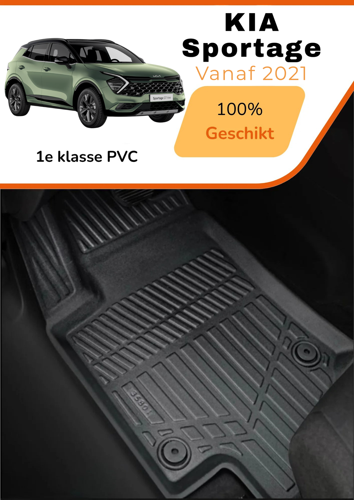 Kia Sportage (past in 48V Hybrid en in Mild Hybrid) 2021-heden  – Premium Carbonlook Automatten – Hoogwaardig TPE – All-Weather Bescherming – Opstaande Randen – Antislip