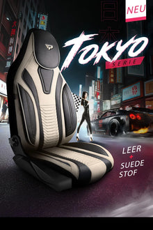 Camper stoelhoezen Ford Transit 2014 - heden - Tokyo Beige - Premium kunstleer & suède - Uniek design - 2 losse voorstoelen