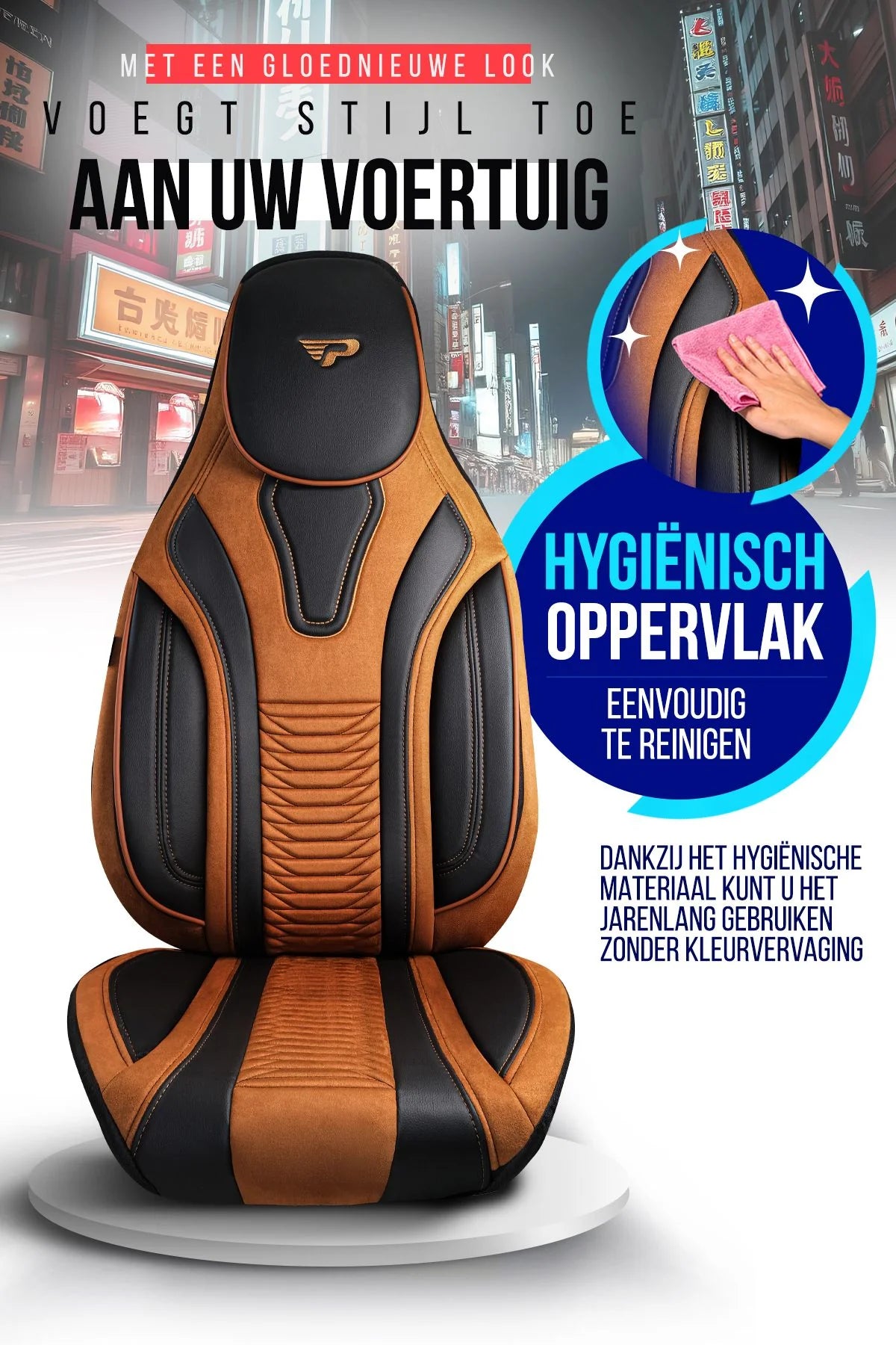 Camper stoelhoezen Ford E-Transit Custom 2023 - heden - Tokyo Bruin - Premium kunstleer & suède - Uniek design - 2 losse voorstoelen