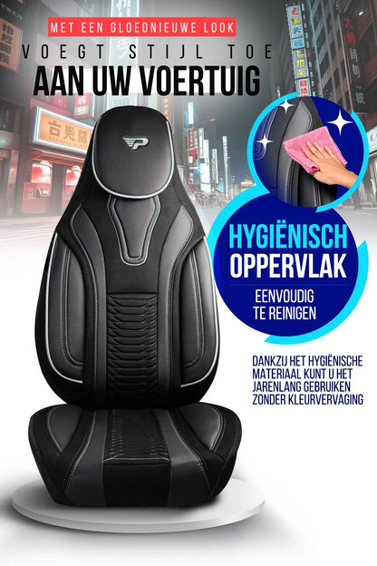 Camper stoelhoezen Citroen Jumper 2006 - heden - Tokyo Zwart - Premium kunstleer & suède - Uniek design - 2 losse voorstoelen