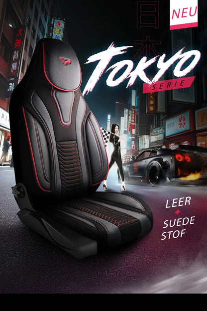 Camper stoelhoezen Ford Transit Tourneo Custom 2012 - 2023 - Tokyo Rood - Premium kunstleer & suède - Uniek design - 2 losse voorstoelen