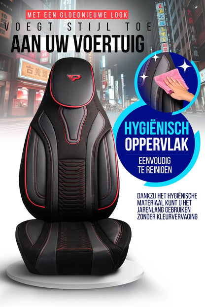 Camper stoelhoezen Ford Transit Custom 2023 - heden - Tokyo Rood - Premium kunstleer & suède - Uniek design - 2 losse voorstoelen