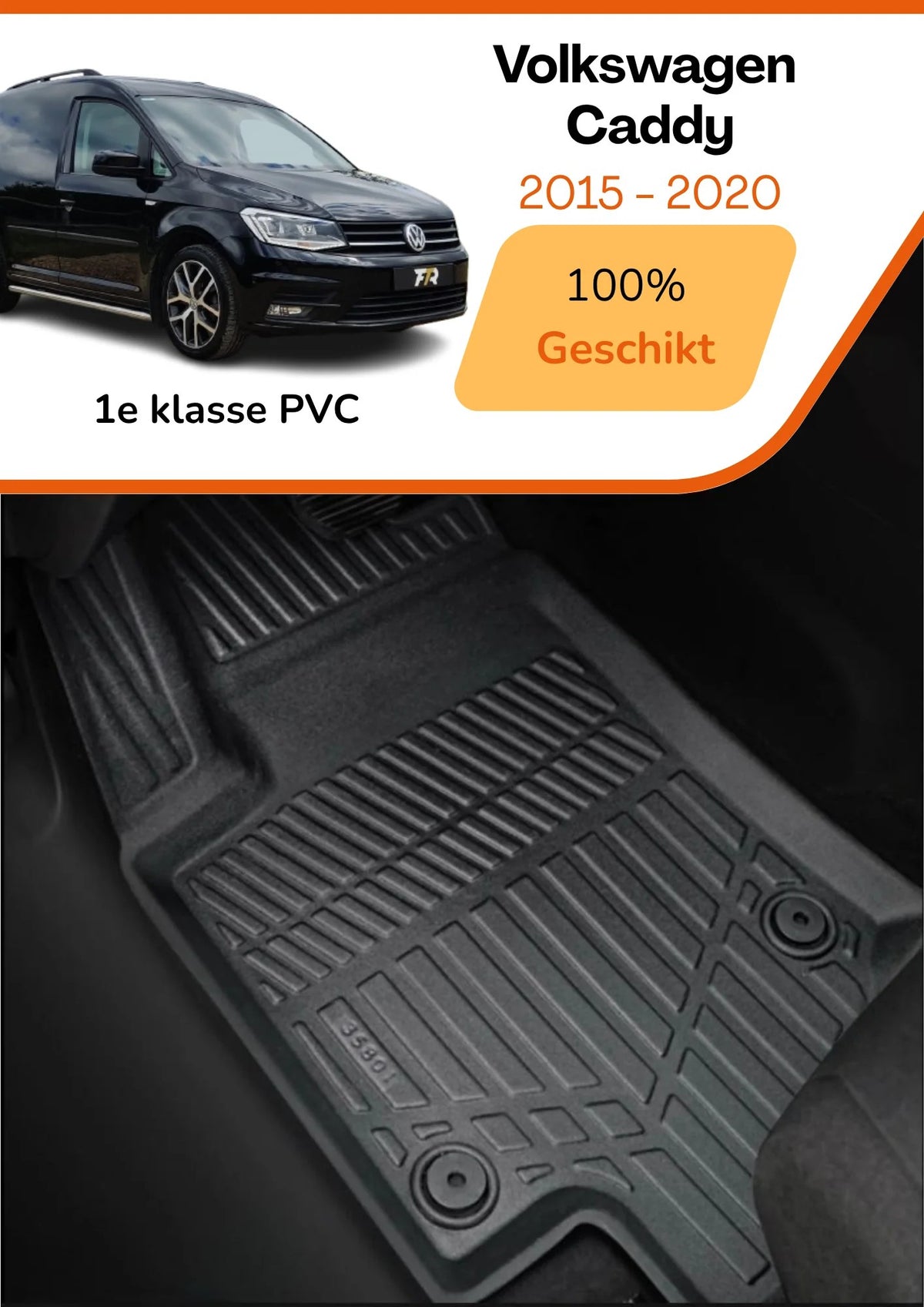 Volkswagen Caddy 2015 - 2020 – Premium Carbonlook Automatten – Hoogwaardig TPE – All-Weather Bescherming – Opstaande Randen – Antislip