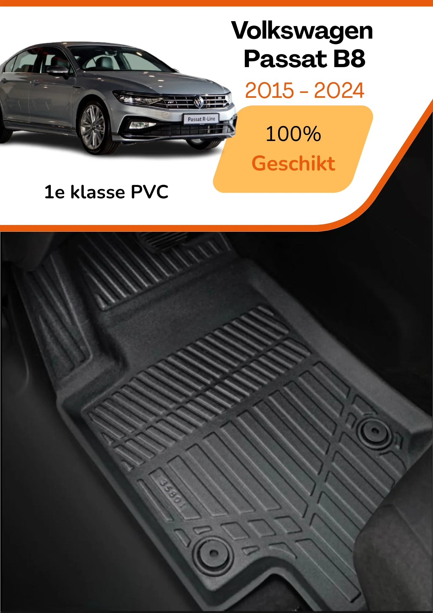 Volkswagen Passat 2014-heden – Premium Carbonlook Automatten – Hoogwaardig TPE – All-Weather Bescherming – Opstaande Randen – Antislip