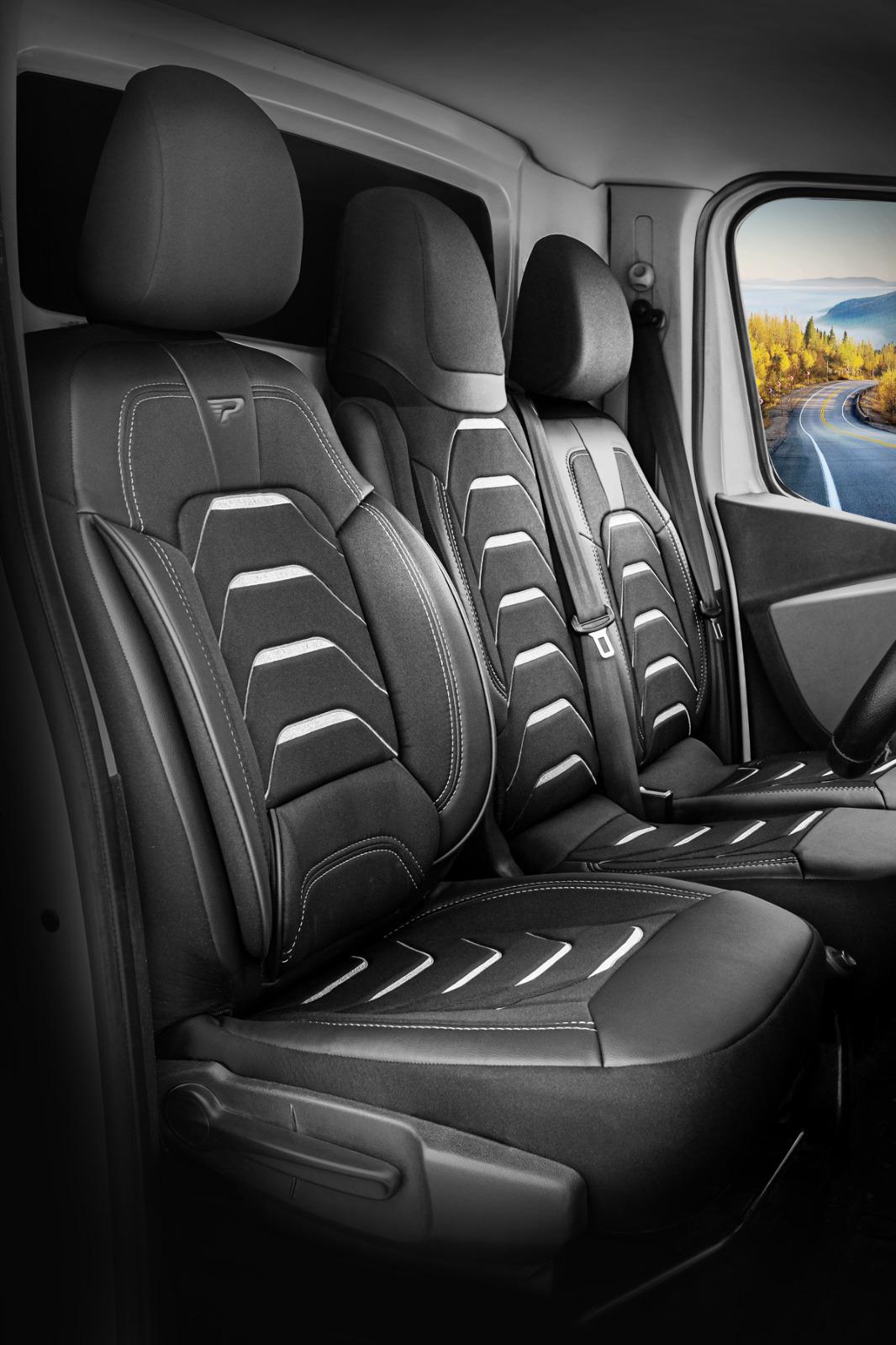 Bodrum stoelhoes, stoelhoezen voor Nissan Primastar 2022 – heden, Zwart Grijs, Jacquard stof Lederenlook, Stoel/Bank-met spli